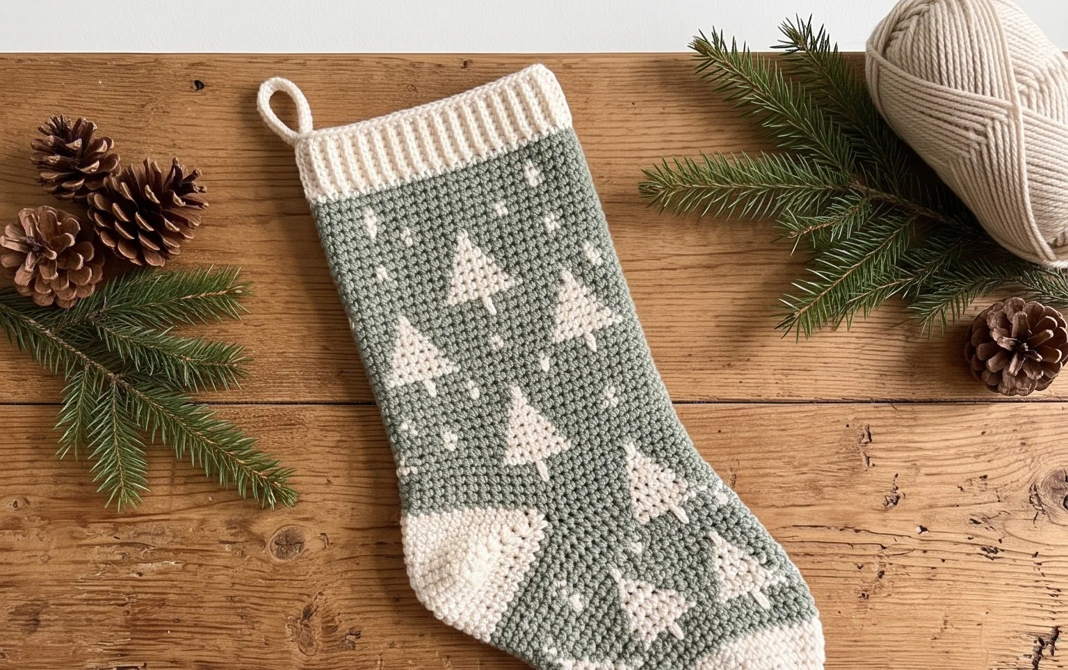 Easy Mosaic Crochet Stocking Pattern: Twinkling Trees